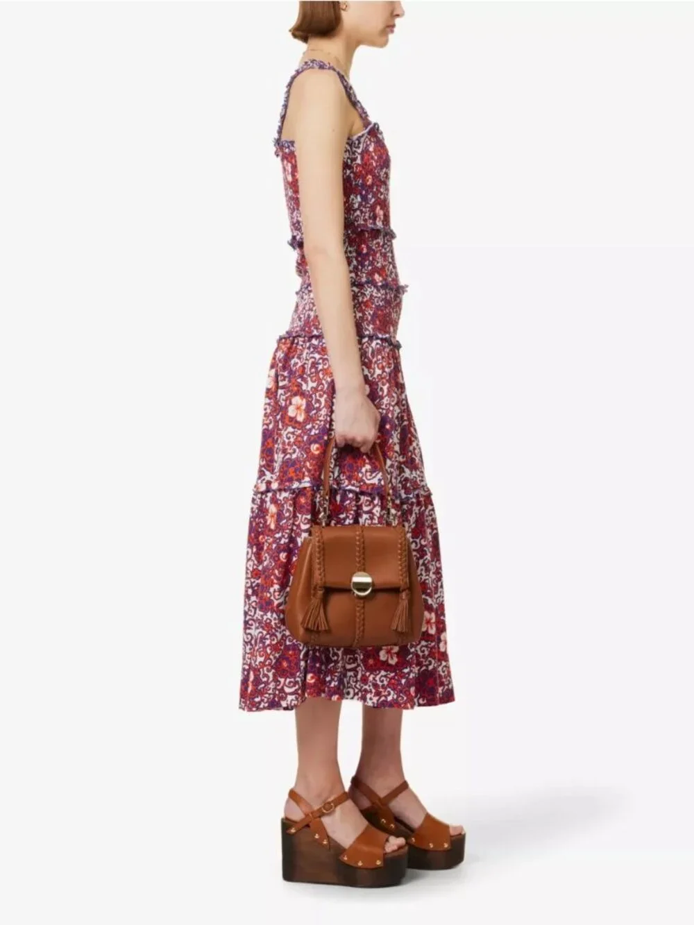 Me+Em Batick Smocked Waist Tiered Cotton Jersey Midi Dress US 4 UK 8 - Picture 9 of 11